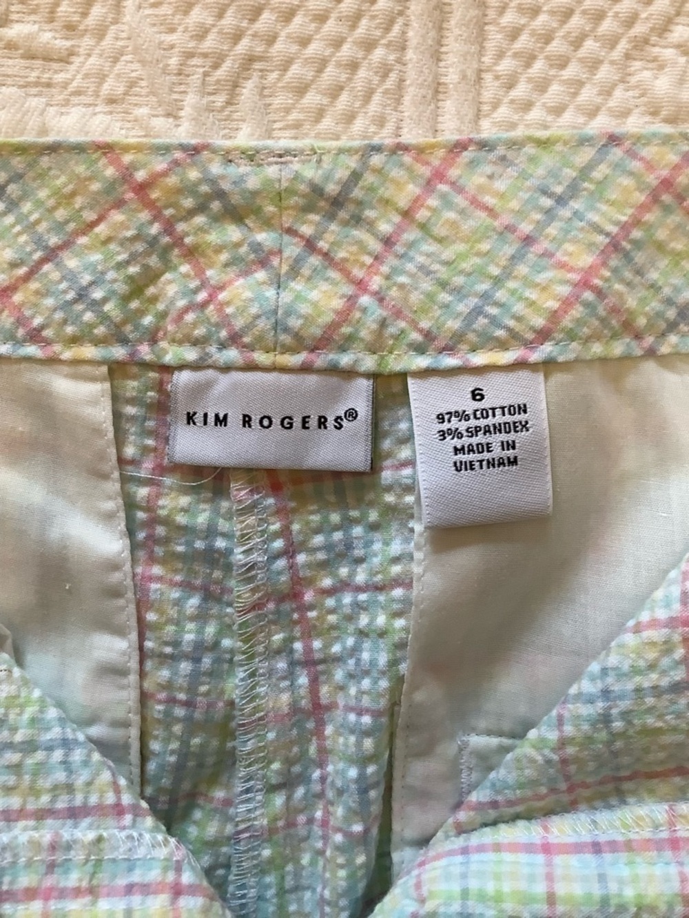 Kim Rogers Pastel Plaid Bermuda Shorts in Mint, Pink & Blue - Picture 7 of 7
